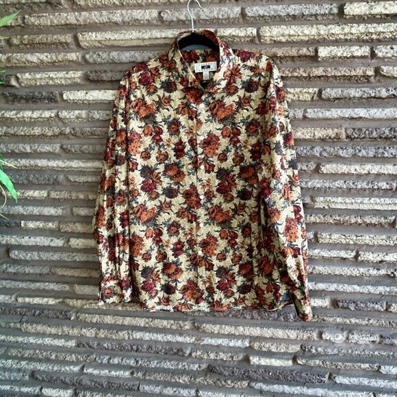 Joseph Abboud Orange Floral Button Front Shirt Stretch Cotton Size XL - Picture 8 of 8